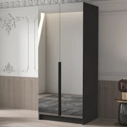 Armadio 100x215h cm 2 ante 2 specchi moderno nero Glammy 2