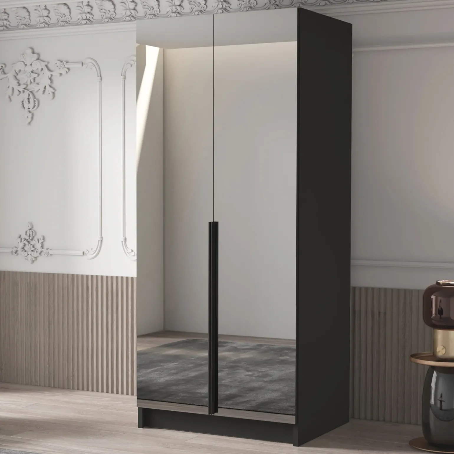 Armadio 100x215h cm 2 ante 2 specchi moderno nero Glammy 2
