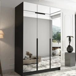 Armadio 150x215h cm 3 ante 3 specchi moderno nero Glammy 3