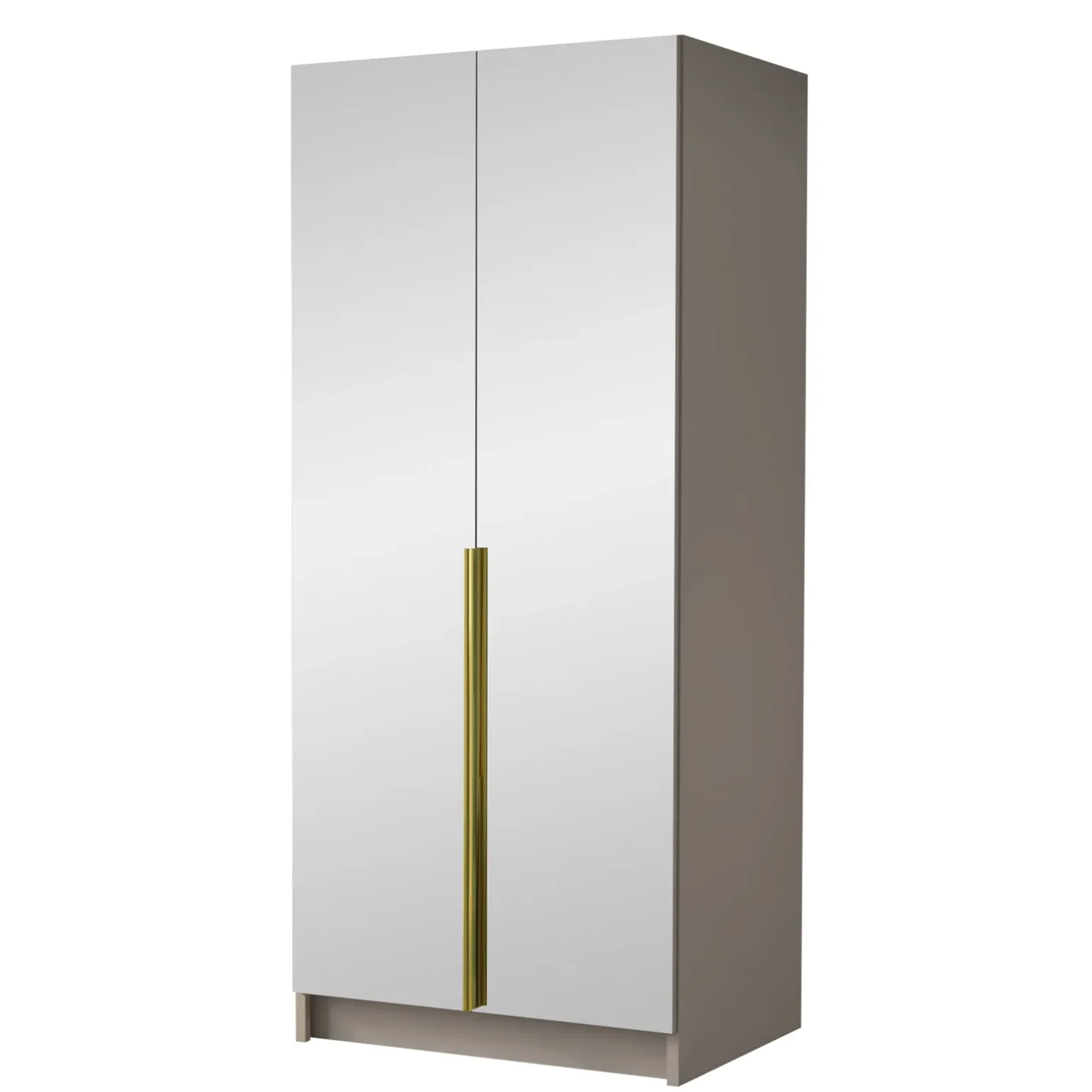 Armadio 100x215h cm 2 ante 2 specchi moderno beige oro Glammy 2