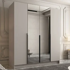 Armadio 200x215h cm 4 ante 2 specchi beige moderna nero Glammy 4
