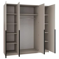 Armadio 200x215h cm 4 ante 2 specchi beige moderna nero Glammy 4