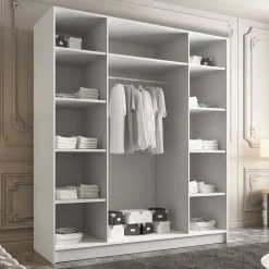 Armadio 200x215h cm 4 ante 4 specchi moderno bianco nero Glammy 4