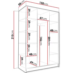 Armadio 150x215h cm 3 ante 3 specchi moderno bianco nero Glammy 3