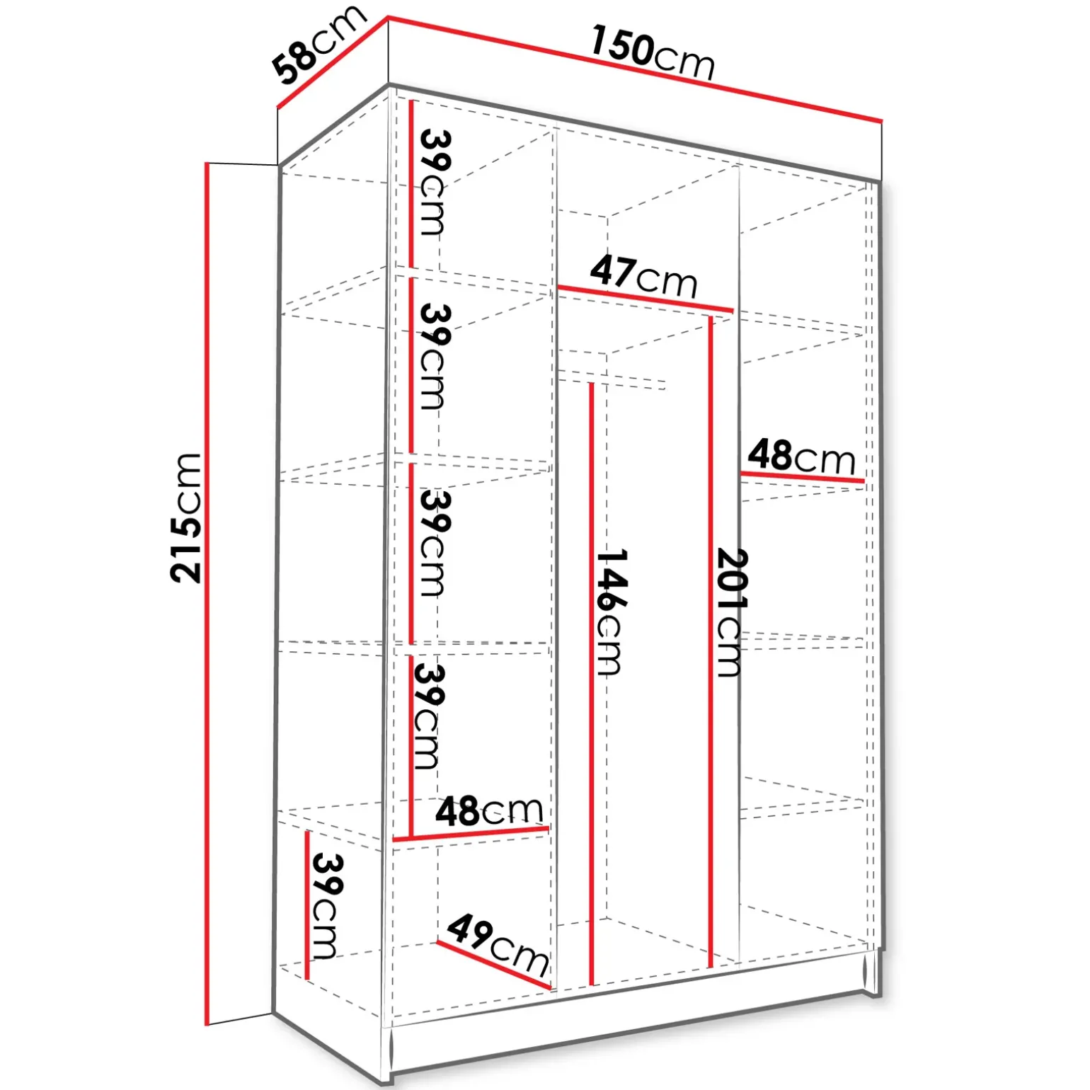 Armadio 150x215h cm 3 ante 3 specchi moderno bianco nero Glammy 3