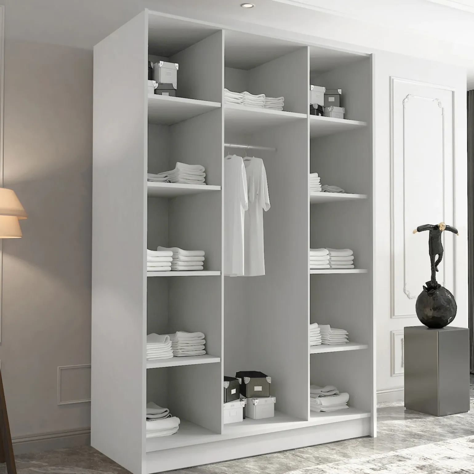 Armadio 150x215h cm 3 ante 1 specchio moderno bianco oro Glammy 3