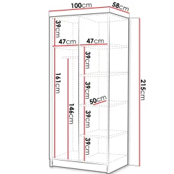 Armadio 100x215h cm 2 ante 1 specchio moderno nero oro Glammy 2