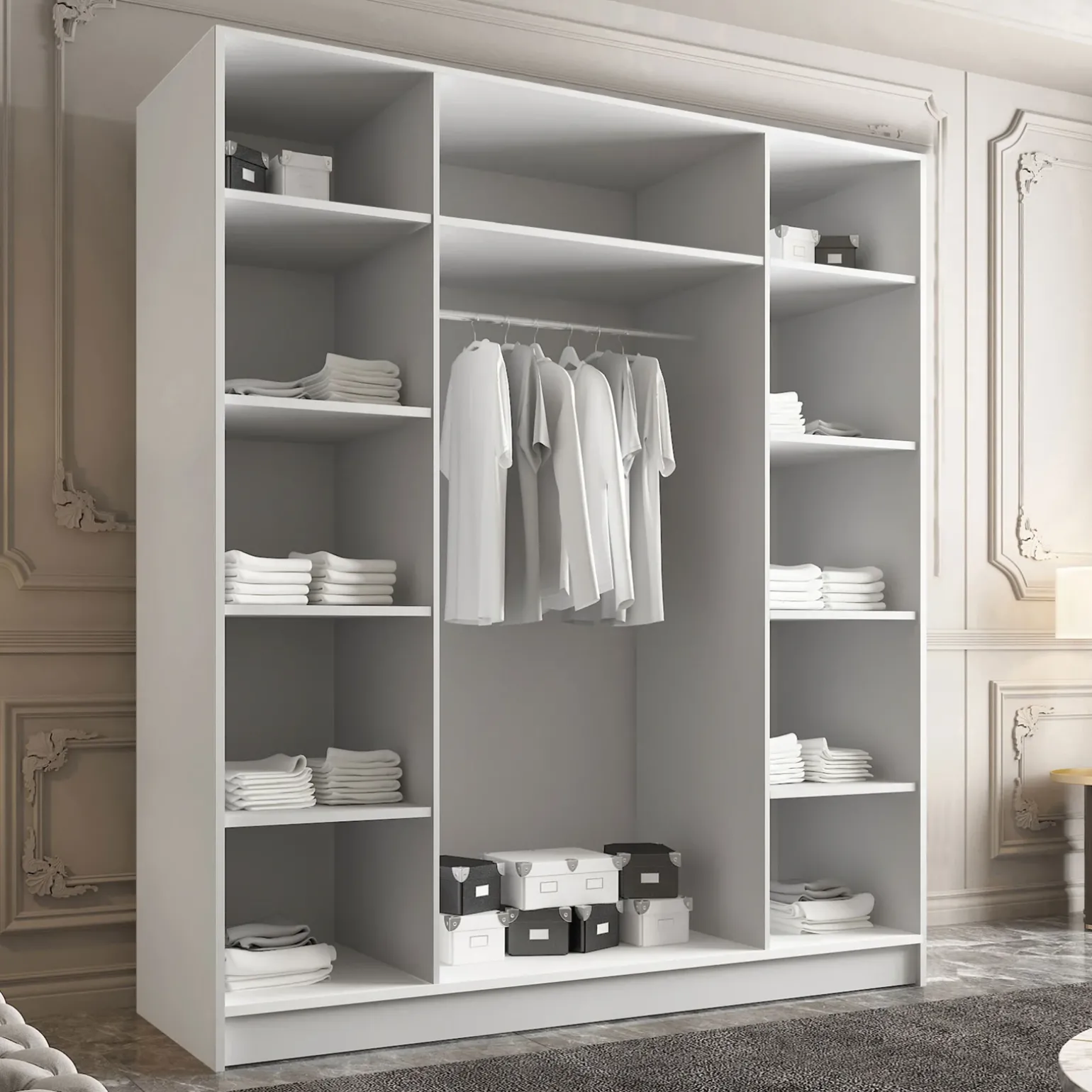 Armadio 200x215h cm 4 ante 4 specchi moderno bianco oro Glammy 4