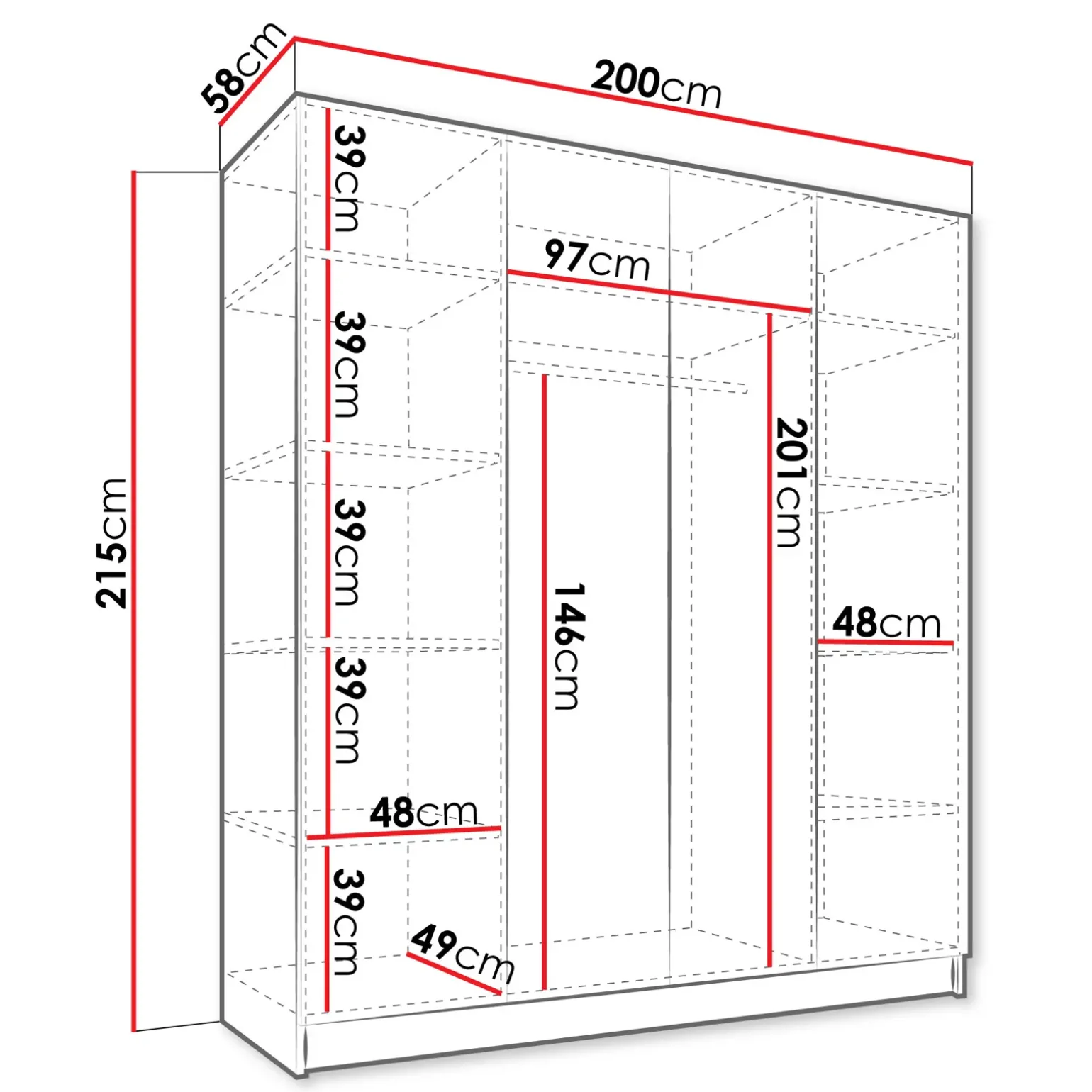 Armadio 200x215h cm 4 ante 4 specchi moderno bianco oro Glammy 4