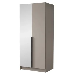 Armadio 100x215h cm 2 ante 1 specchio moderno  beige nero Glammy 2