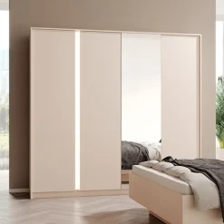 Armadio 224x210h cm 4 ante battenti con specchio moderno beige Jolly