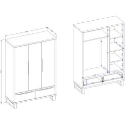 Armadio 145x210h cm 3 ante battenti 2 cassetti rovere Petra