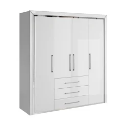 Armadio 199x214h cm 4 ante battenti 3 cassetti moderno bianco Benz