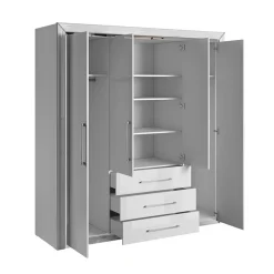 Armadio 199x214h cm 4 ante battenti 3 cassetti moderno bianco Benz