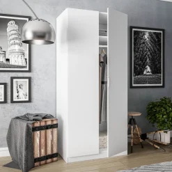 Armadio 81x180h cm 2 ante battenti moderno bianco opaco Oz