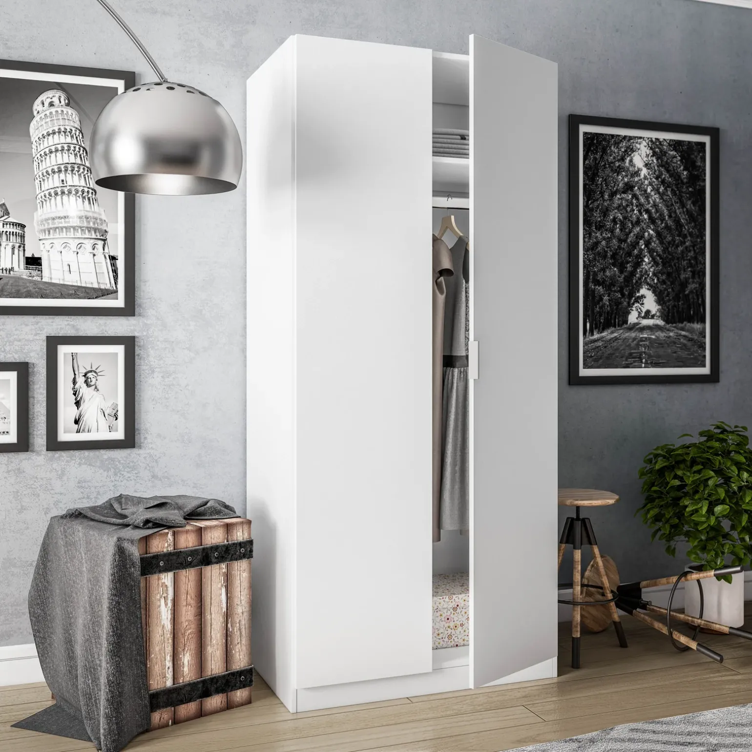 Armadio 81x180h cm 2 ante battenti moderno bianco opaco Oz