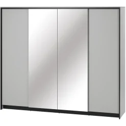 Armadio 250x215h cm 4 ante battenti con specchio con LED grigio nero Luna