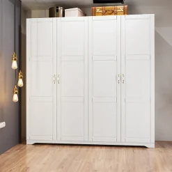 Armadio 203x206h cm 4 ante battenti stile classico bianco opaco Friuli