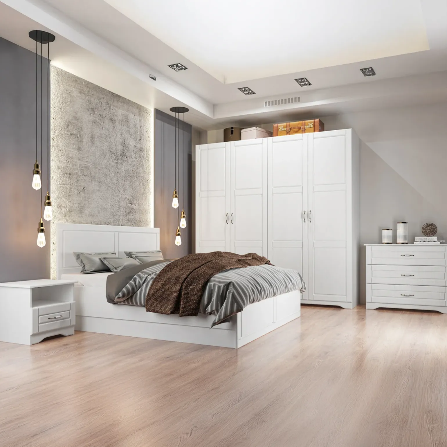 Armadio 203x206h cm 4 ante battenti stile classico bianco opaco Friuli