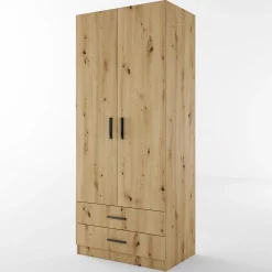 Armadio 80x191h cm 2 ante con cassetti moderno rovere rustico Carlino
