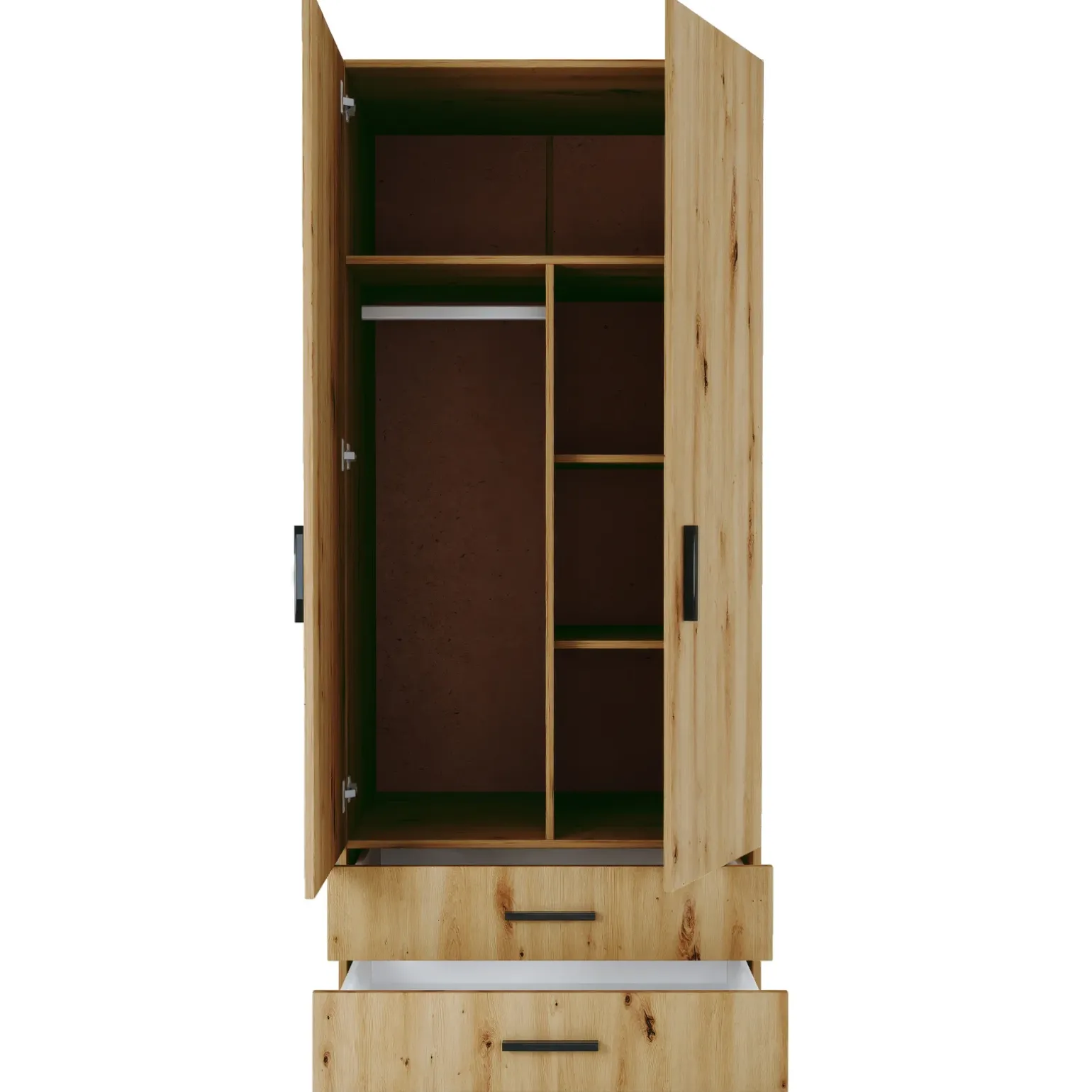 Armadio 80x191h cm 2 ante con cassetti moderno rovere rustico Carlino