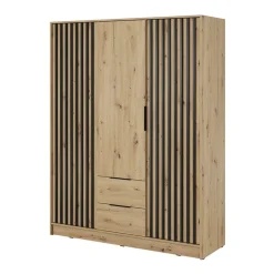 Armadio 155x200h cm 3 ante con cassetti moderno quercia nero Miller