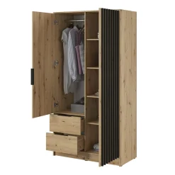 Armadio 105x200h cm 2 ante con cassetti moderno quercia nero Miller