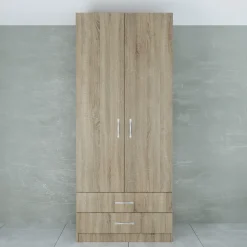 Armadio 80x191h cm 2 ante con cassetti moderno rovere sonoma Carlino