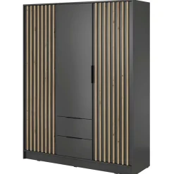 Armadio 155x200h cm 3 ante con cassetti moderno antracite quercia Miller