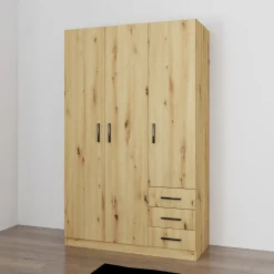 Armadio 118x191h cm 3 ante con cassetti rovere rustico Boverio
