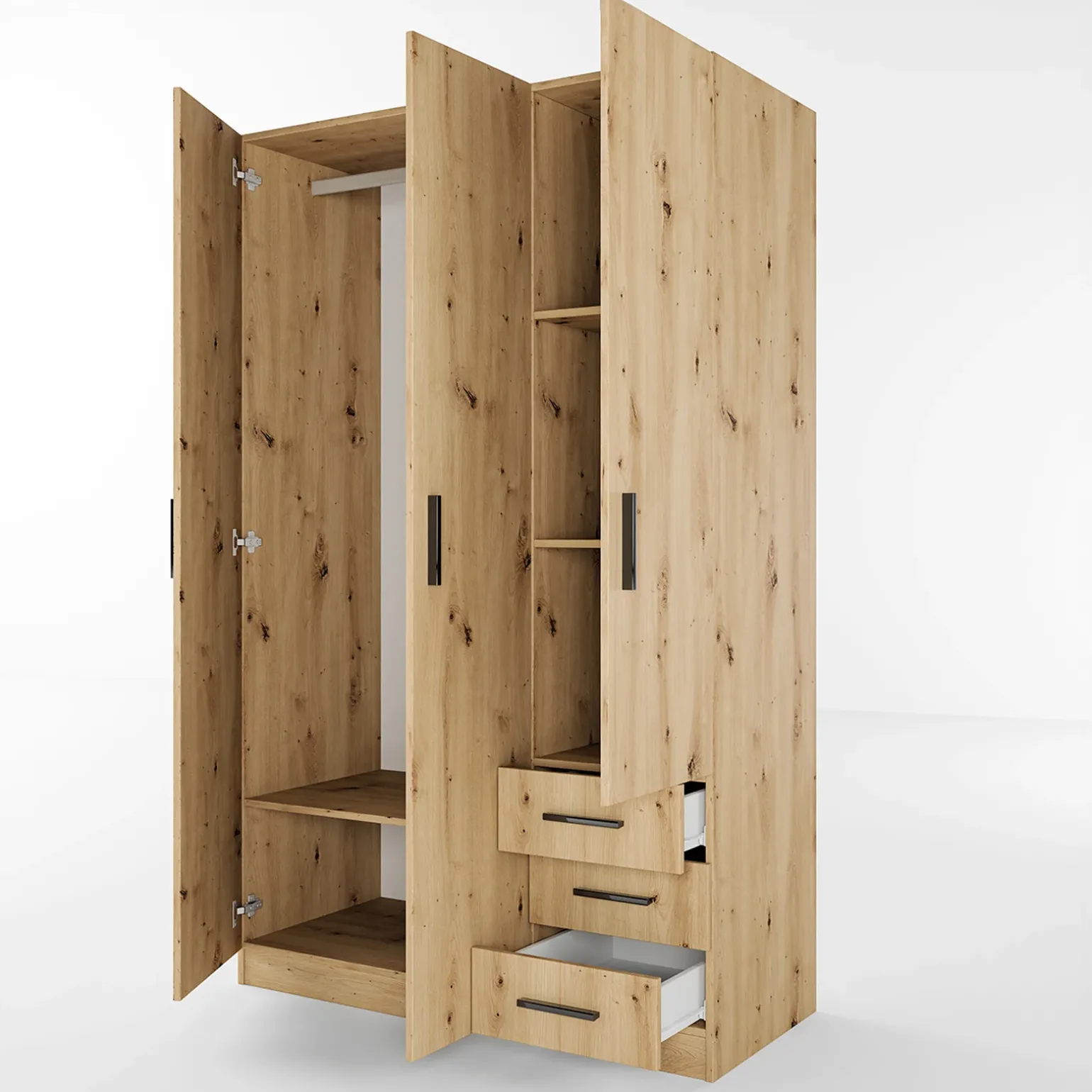 Armadio 118x191h cm 3 ante con cassetti rovere rustico Boverio