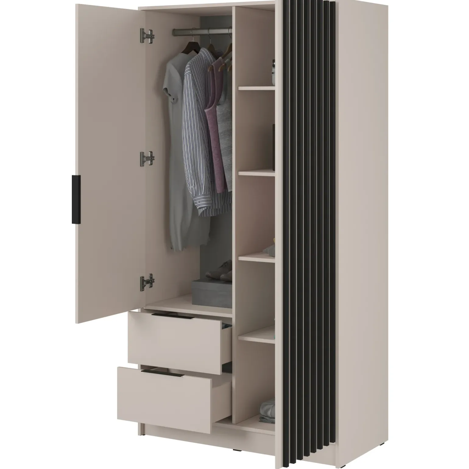 Armadio 105x200h cm 2 ante con cassetti beige cashmere Miller