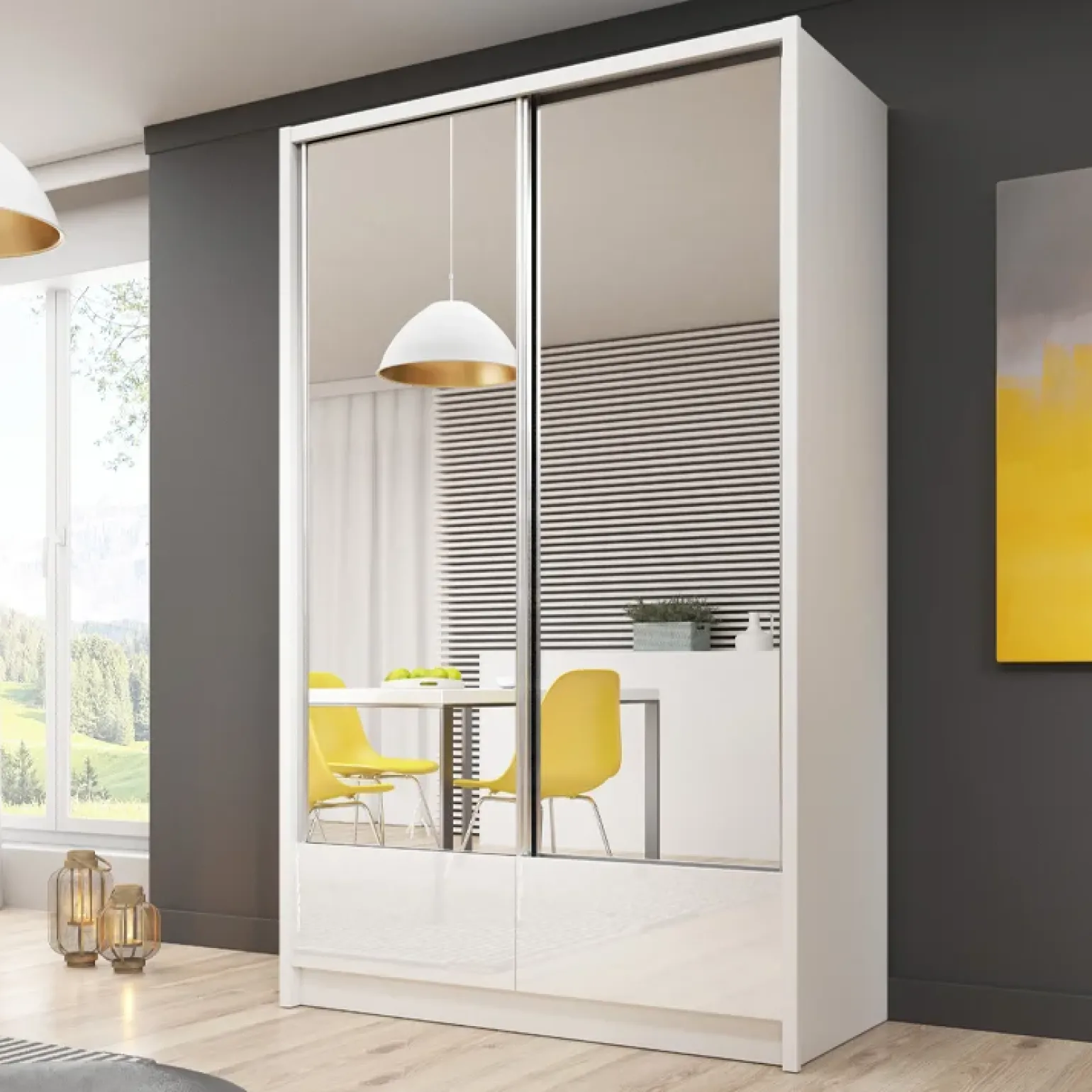 Armadio 134x214h cm 2 ante con specchio bianco lucido Jeki Gihome®