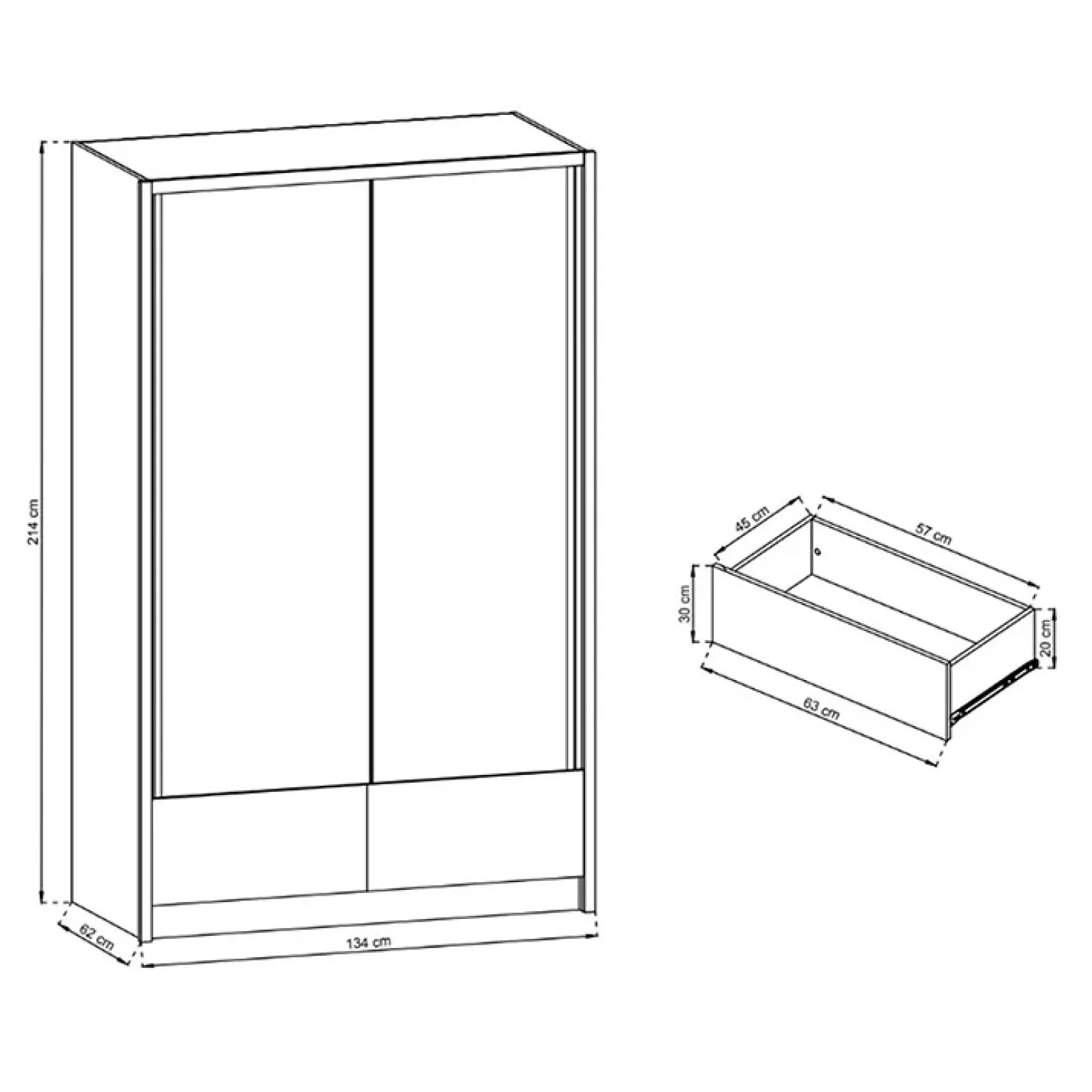 Armadio 134x214h cm 2 ante con specchio bianco lucido Jeki Gihome®