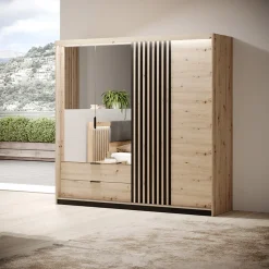 Armadio 220x211h cm 4 ante con specchio rovere antracite Rubik