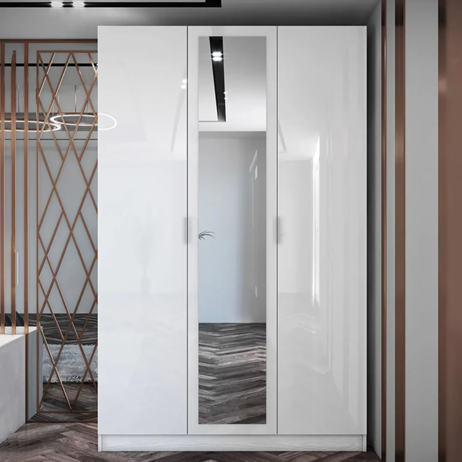 Armadio 120x190h cm 3 ante con specchio bianco lucido Alina