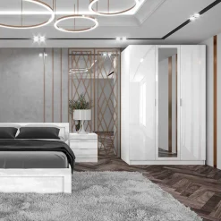 Armadio 120x190h cm 3 ante con specchio bianco lucido Alina