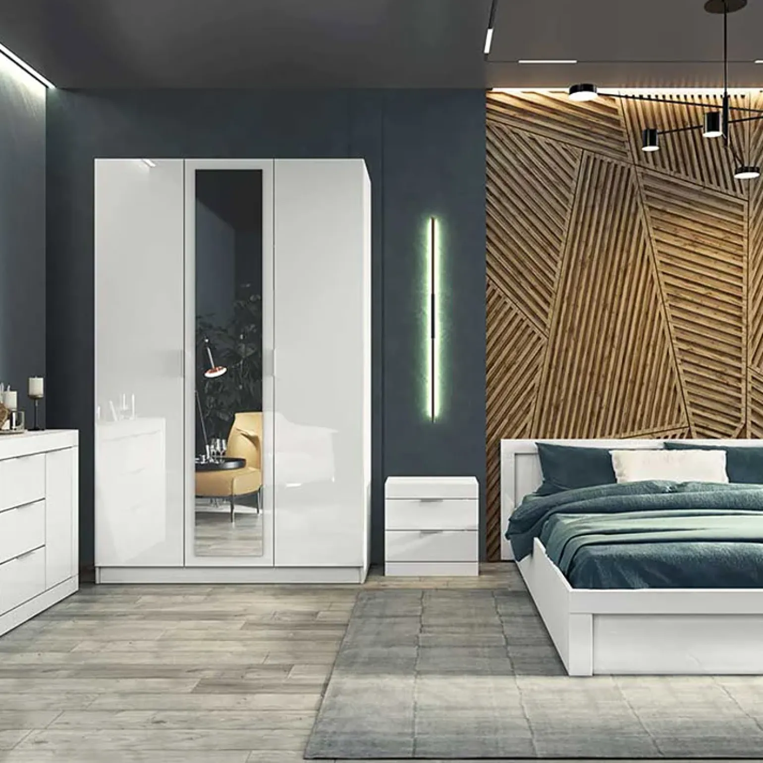Armadio 120x190h cm 3 ante con specchio bianco lucido Alina