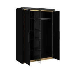 Armadio 155x214h cm 3 ante con specchio modderno nero oro Benz