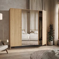 Armadio 220x216h cm 4 ante con specchio rovere Noor