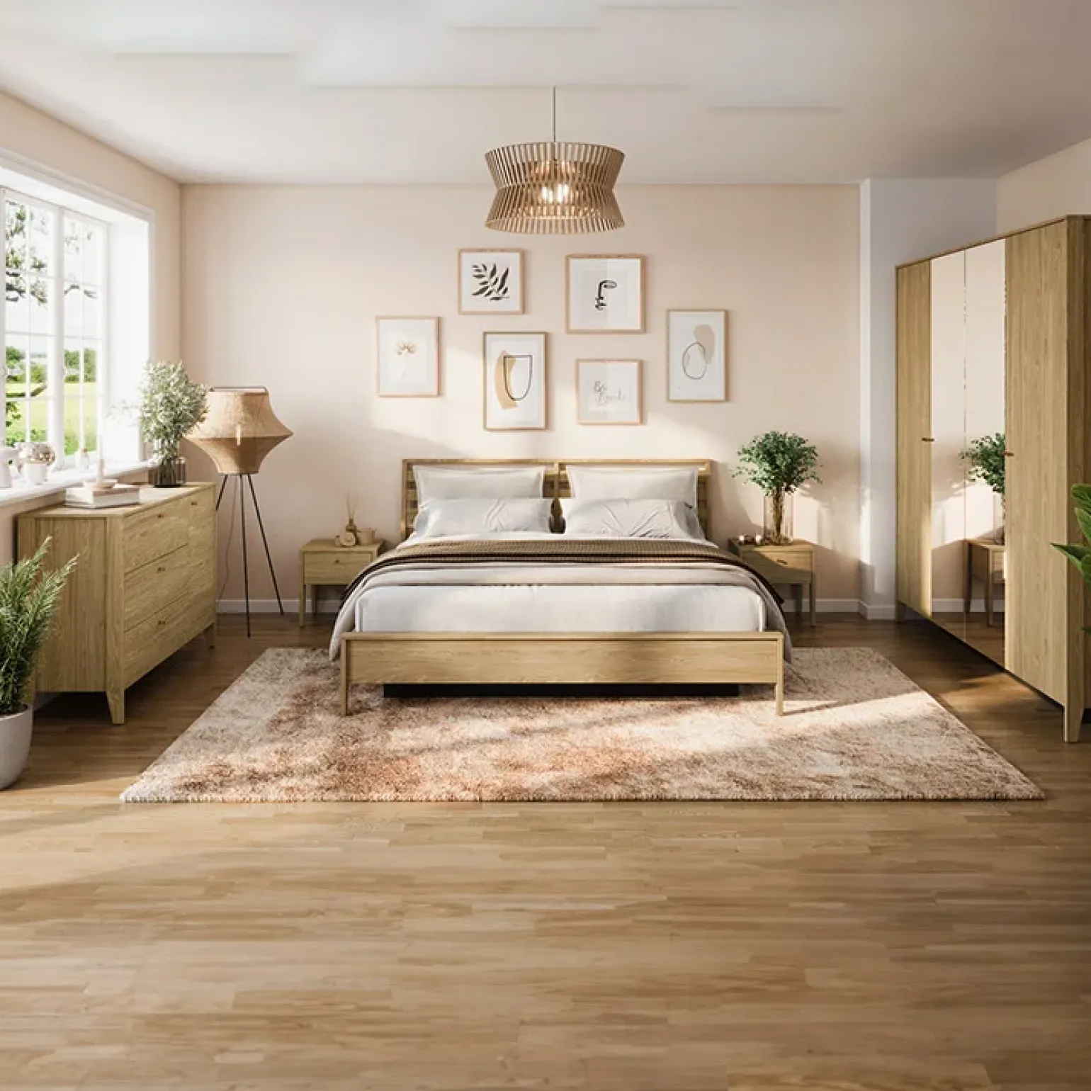 Armadio 220x216h cm 4 ante con specchio rovere Noor