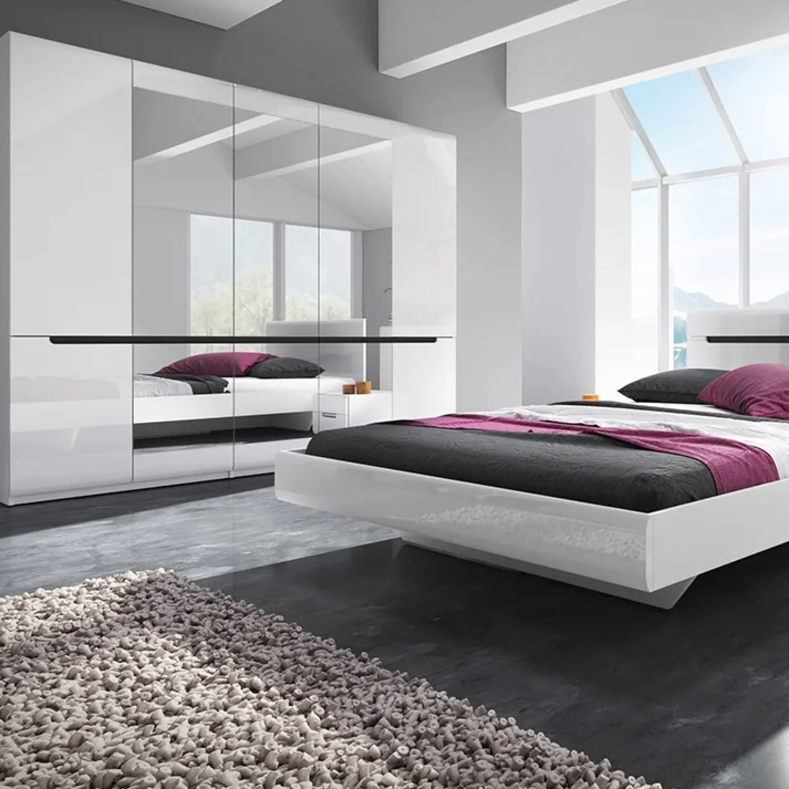 Armadio 225x213h cm 5 ante con specchio bianco lucido Dubai Gihome®