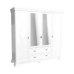 Armadio 208x211h cm 4 ante con specchio 2 cassetti shabby bianco frassinato Kelly