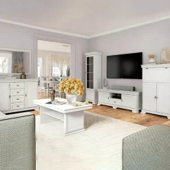 Armadio 208x211h cm 4 ante con specchio 2 cassetti shabby bianco frassinato Kelly