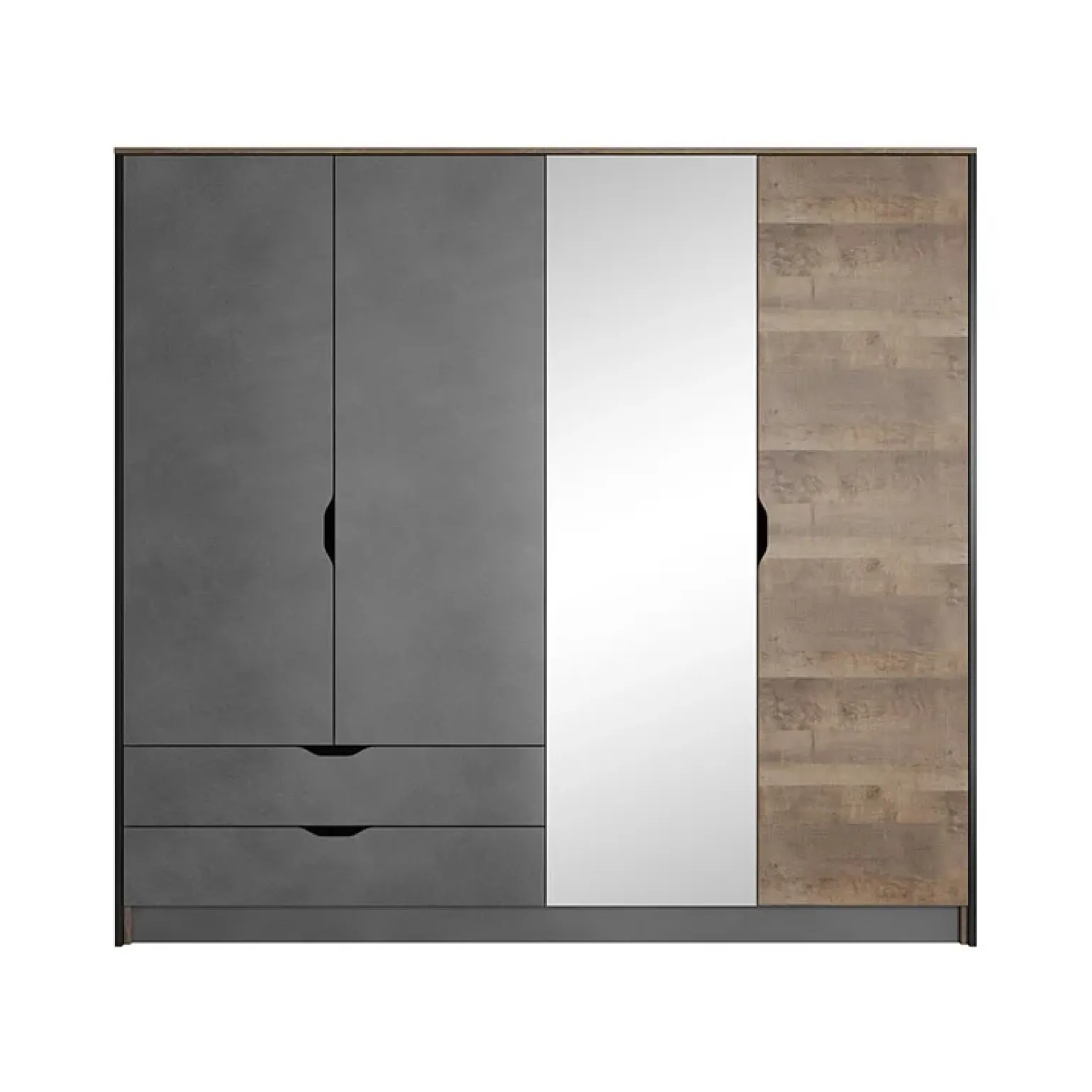 Armadio 220x205h cm 4 ante con specchio grigio quercia Dable