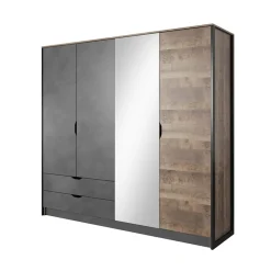 Armadio 220x205h cm 4 ante con specchio grigio quercia Dable