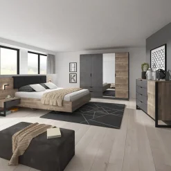 Armadio 220x205h cm 4 ante con specchio grigio quercia Dable