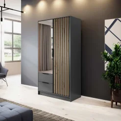 Armadio 105x200h cm 2 ante con specchio antracite quercia Miller
