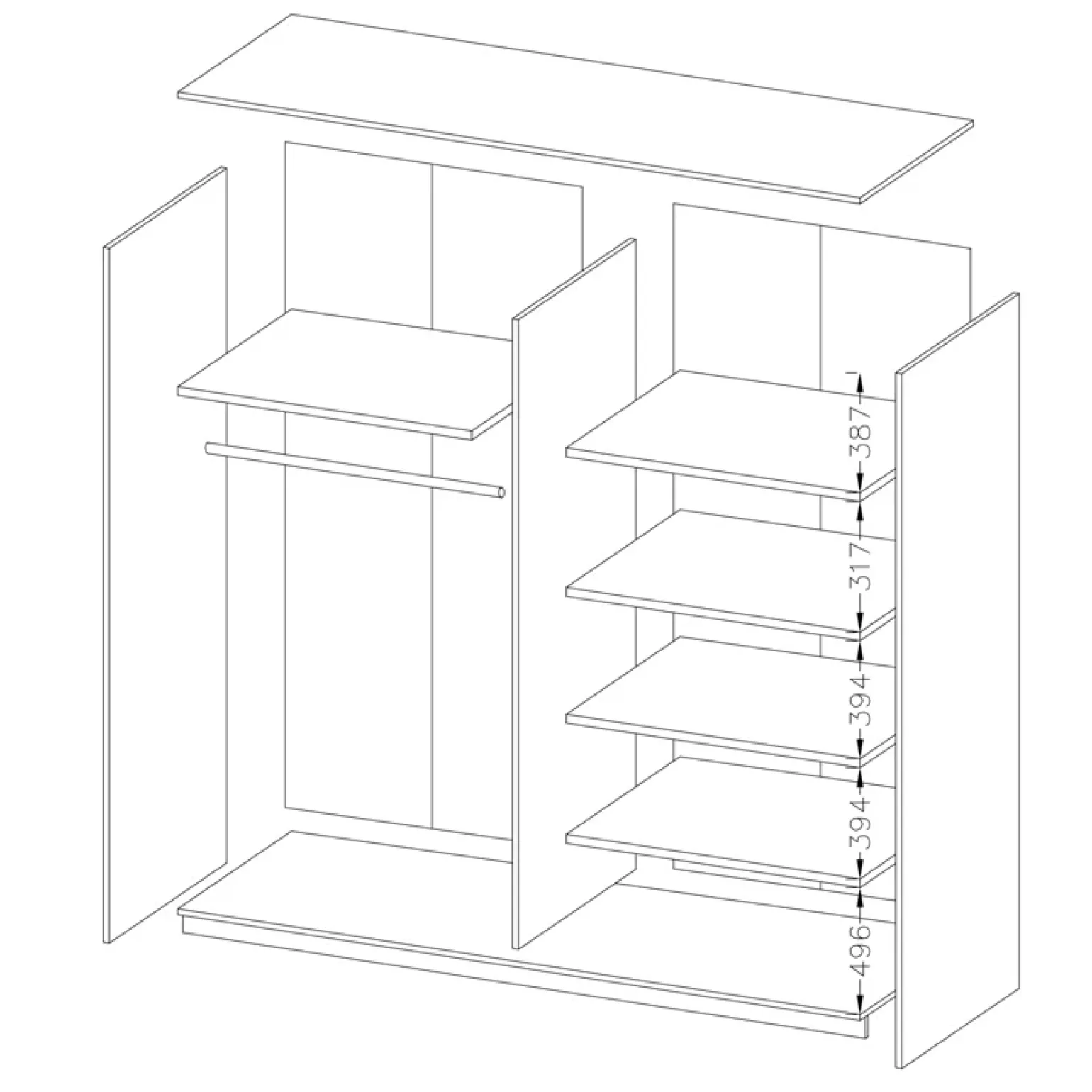 Armadio 200x210h cm 2 ante con specchio rovere scuro Lisbona Gihome®