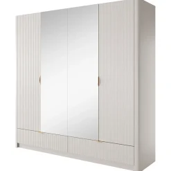 Armadio 213x209h cm 4 ante con specchio beige cannettato Ramis